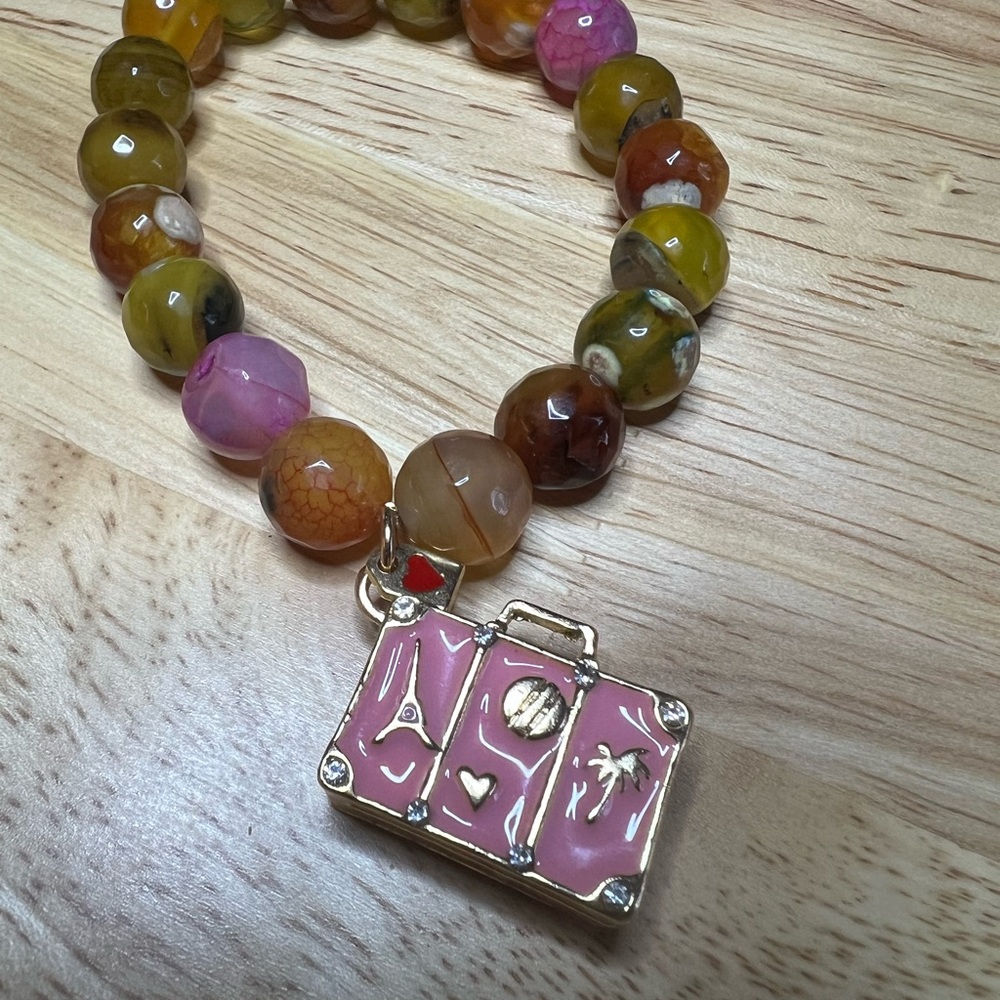 🧳 Agate with Pink Luggage Charm. Handmade - Picture 2 of 6